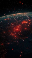 Visual representation of interconnected networks across Europe during night