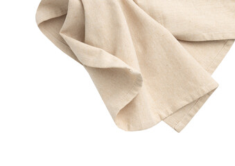 Beige tablecloth,towelcrumpled isolated on white.Food decor design element.