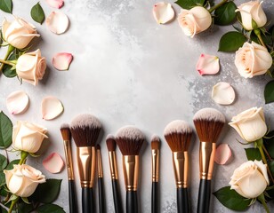 Makeup brushes and roses