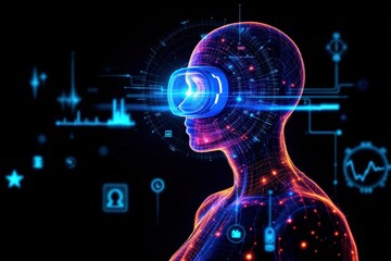 Virtual reality user with digital interface and technology elements