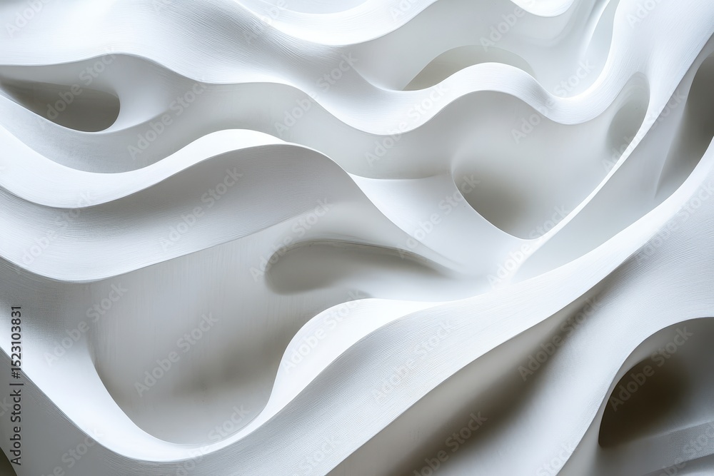 Poster intricate patterns of white fabric create flowing textures in soft light