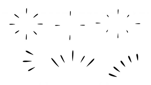 Set of 6 accent bursts, hand drawn doodle animations on a white background