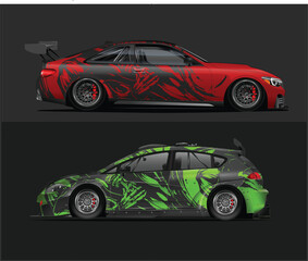 Two Custom Race Cars with Abstract Designs