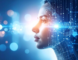 Woman profile, digital overlay