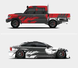 Red and Black Abstract Design Truck and Car Wraps