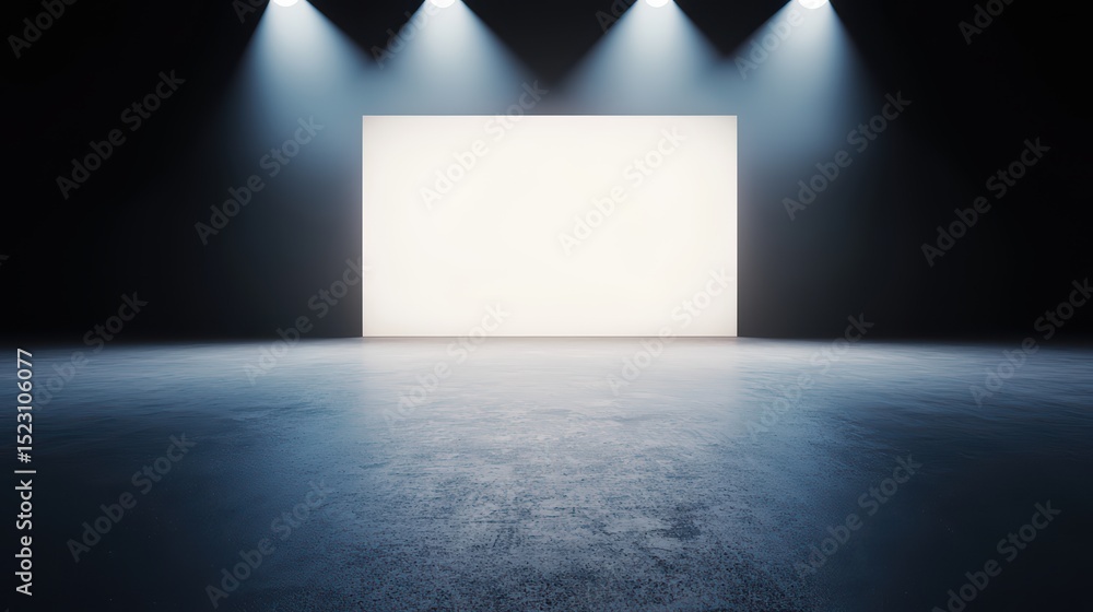Poster bright empty stage with spotlight illuminating clean surface for performance, presentation or art in