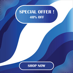 Blue Offer Banner vector: This eye-catching promotional banner uses wavy lines and various shades of blue to create a visually appealing backdrop.