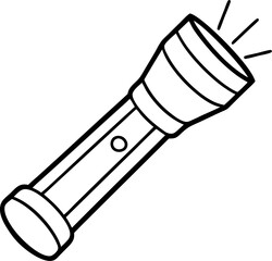 Simple monochrome illustration of a classic flashlight emitting a beam of light suitable for various design projects
