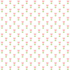 Pink tulip flowers and green leaves on white background.Sweet wallpaper.Surface for textile.Decoration ornament for fabric or cloth.Geometric.Cute wrapping paper.Summer or spring.Vector illustration.