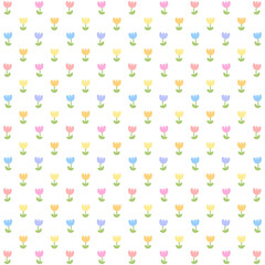 Colorful pastel tulip flowers and green leaves on white background.Sweet wallpaper.Surface for textile.Decoration ornament for fabric or cloth.Cute wrapping paper.Summer or spring.Vector illustration.