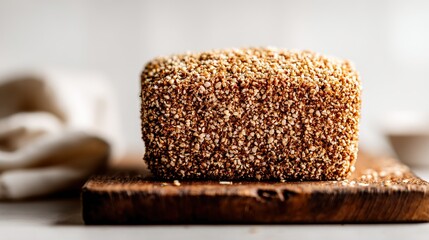  Bread block, sesame seeds, napkin in background