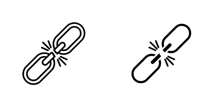 Broken link icon, Broken link icon in solid and outlined style, Unlink vector icon. Isolated broken link icon vector design