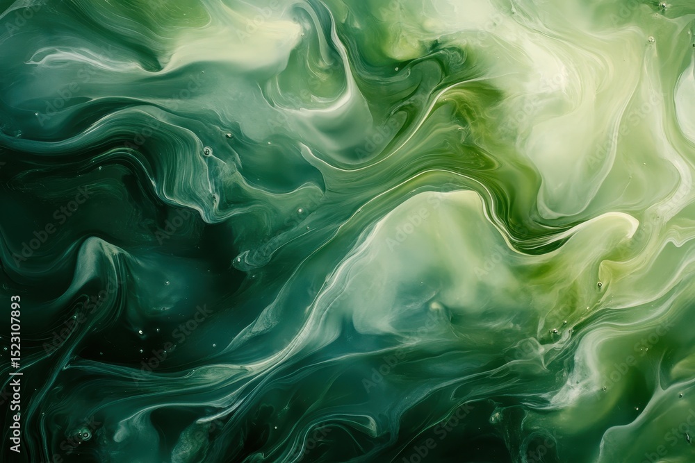 Poster beautiful swirling green and white abstract pattern created by fluid art techniques in a studio envi