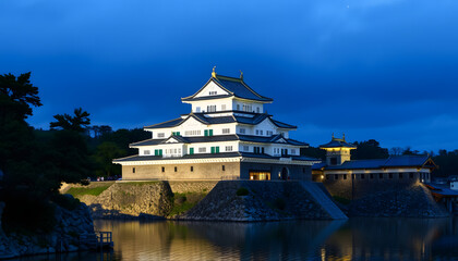 Obraz premium Hiroshima Castle - Stunning scenic phone wallpaper. White tone