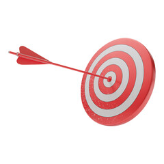 Red arrow hitting the center of a target, isolated on transparent background