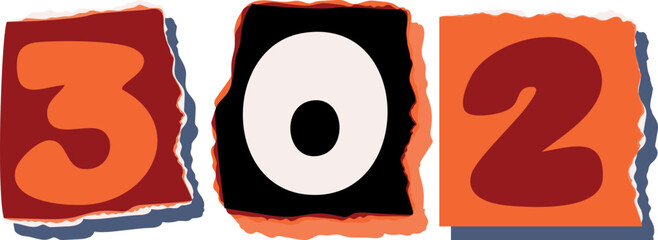 302 Retro torn paper number Design art