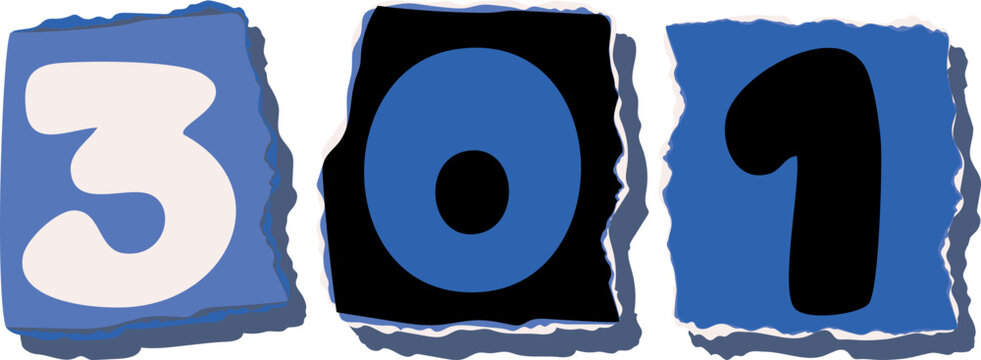 301 Retro torn paper number Design art