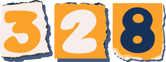 328 Retro torn paper number Design art