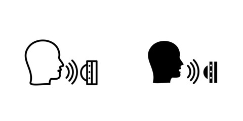 Voice control icon, Voice control icon set. Human head with sound waves, representing communication and speaking
