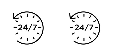 24 7 icon, 247 Service open 24 h hours a day and 7 days a week icon. Shop support logo symbol sign button. Vector illustrator image