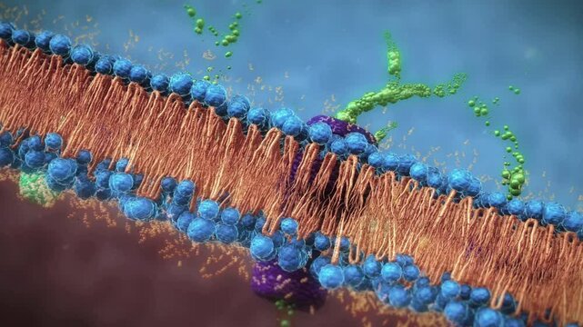 Microscopic View of Cell Membrane with Receptor Proteins and Ligands