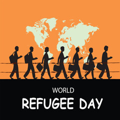 World Refugee Day Silhouette of Migrants vector illustration