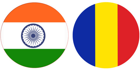 India Official flag with CHAD national flag, both countries flags in Round shape and isolated on white background
Circular colorful design Flag with together.