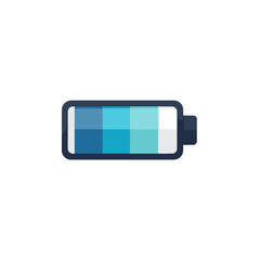Battery Icon with Blue Charge Levels, Indicating Energy and Power Status in a Flat Design Style