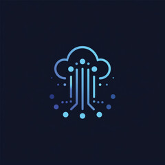 Vector cloud icon with circuit lines and surrounding data points, ideal for IT, software, and digital communication themes