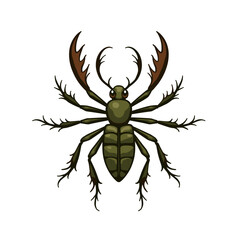 Detailed Illustration of a Green Stag Beetle with Prominent Mandibles on White Background