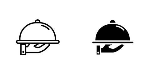 Restaurant Tray icon, Waiter hand holding serving plate for restaurant best service concept, catering loho, fine dining logo.