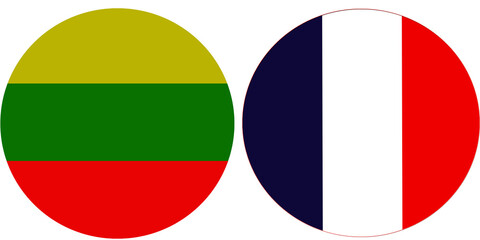 Lithuania Official flag with France national flag, both countries flags in Round shape and isolated on white background
Circular colorful design Flag with together.