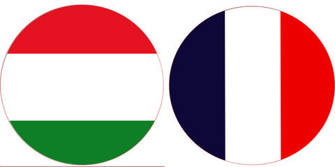 Hungry Official flag with France national flag, both countries flags in Round shape and isolated on white background
Circular colorful design Flag with together.