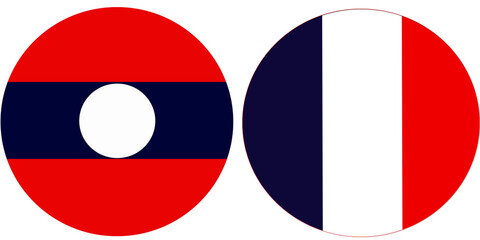 LAOS Official flag with France national flag, both countries flags in Round shape and isolated on white background
Circular colorful design Flag with together.