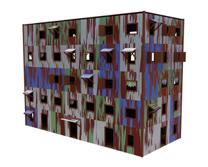 Old zinc house perspective. 3d rendering.
