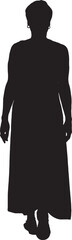  vector silhouette, rear view of a woman walking dressed in a dress