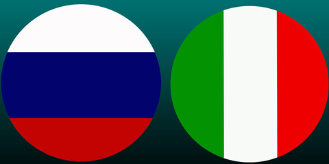 Russia Official flag with Italy national flag, both countries flags in Round shape and isolated on white background
Circular colorful design Flag with together.