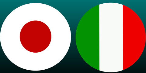 Japan Official flag with Italy national flag, both countries flags in Round shape and isolated on white background
Circular colorful design Flag with together.