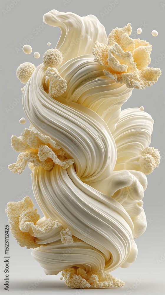 Aufkleber abstract creamy swirl with textured formations and smooth spheres against a minimalist background, c