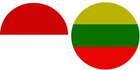 Indonesia Official flag with Lithuania national flag, both countries flags in Round shape and isolated on white background
Circular colorful design Flag with together.