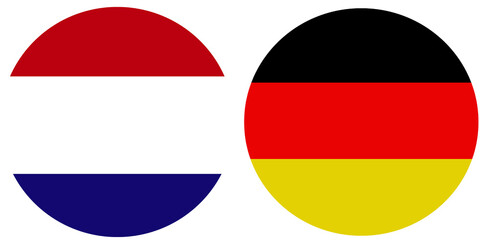 Netherland Official flag with Germany national flag, both countries flags in Round shape and isolated on white background
Circular colorful design Flag with together.