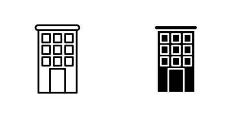 Office Block, Building icon set in line and flat style. Real estate, skyscrapers, commercial property icon symbol on white background with editable stroke. Vector illustration