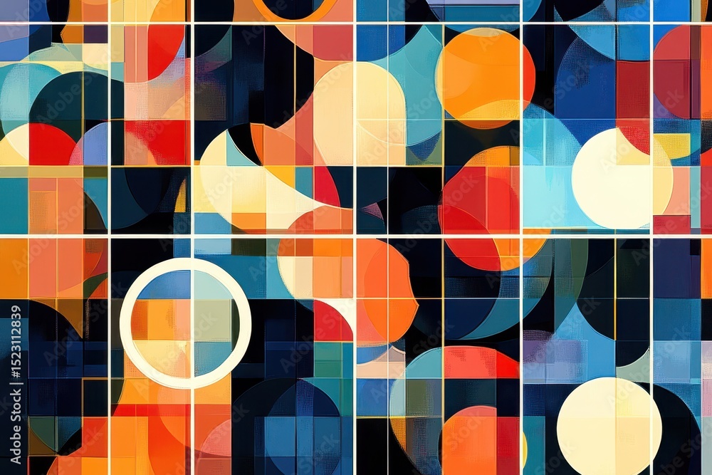 Poster colorful abstract patterns with geometric shapes in vibrant hues create a captivating visual experie