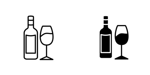 Vodka grey color icon. Bottle and shot glass with drink. Clear distilled alcoholic beverage consumed for drink and in cocktails. Isolated vector illustration