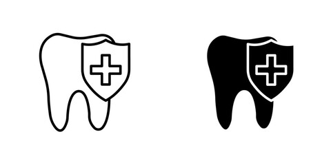 Dental Care icon. Dental Shield Tooth Protection. Healthy teeth and shield, anti-caries and protection bacteria. Teeth, insurance symbol.