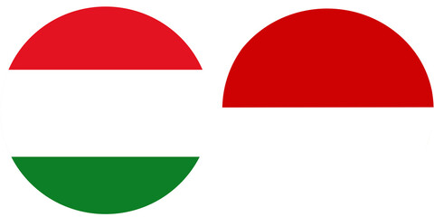 Hungry Official flag with Indonesia national flag, both countries flags in Round shape and isolated on white background
Circular colorful design Flag with together.