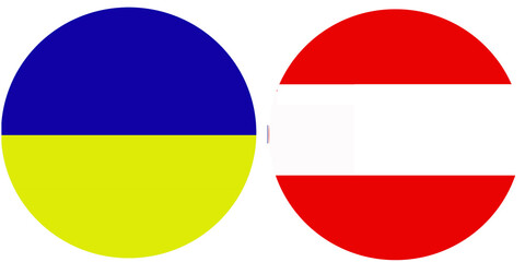 Ukraine Official flag with Austria national flag, both countries flags in Round shape and isolated on white background
Circular colorful design Flag with together.