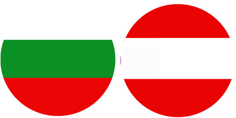 Bulgaria Official flag with Austria national flag, both countries flags in Round shape and isolated on white background
Circular colorful design Flag with together.