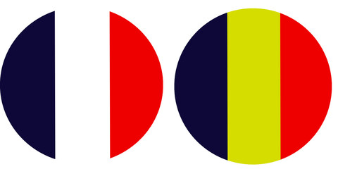 France Official flag with Romania national flag, both countries flags in Round shape and isolated on white background
Circular colorful design Flag with together.