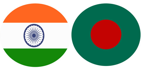 India Official flag with Bangladesh national flag, both countries flags in Round shape and isolated on white background
Circular colorful design Flag with together.